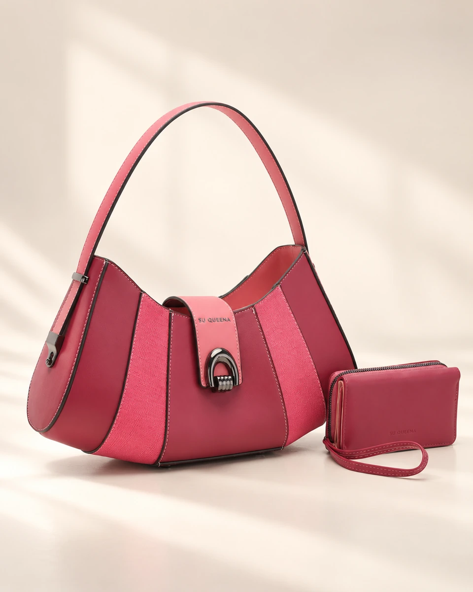 SU QUEENA 2750-1 rose panelled hobo bag with wallet