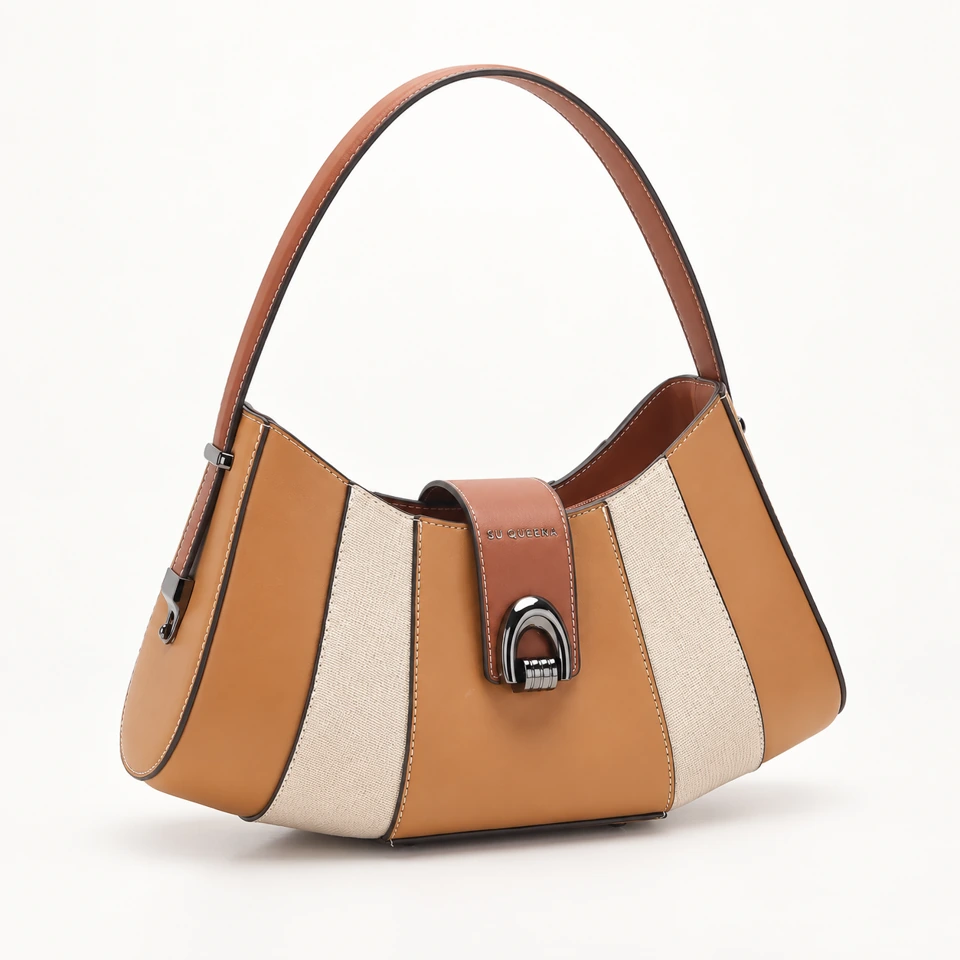 SU QUEENA 2750-1 brown and ivory shoulder bag with arch clasp.