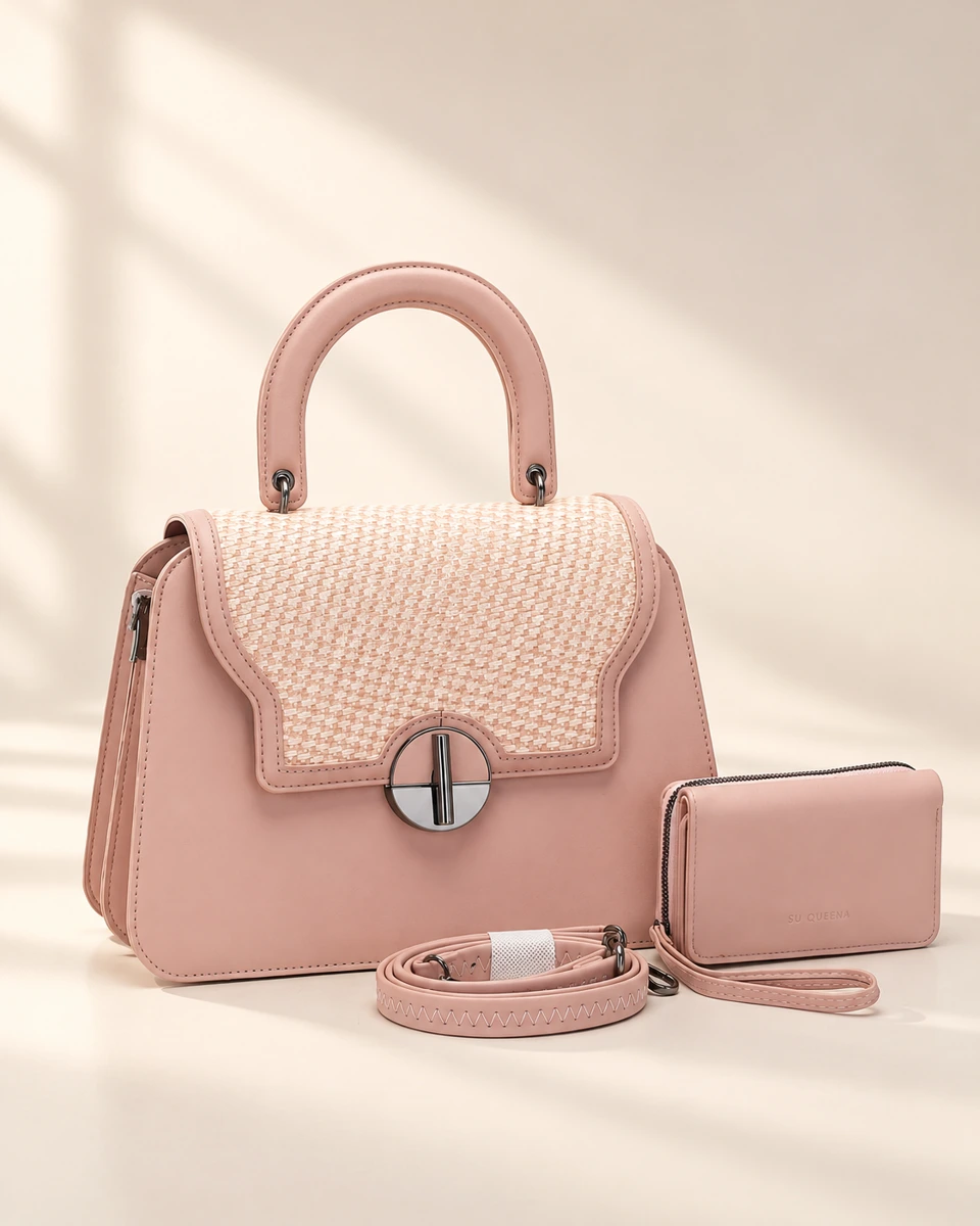 Model 2787, front three-quarter view with a round clasp, shown with a wallet and shoulder strap.