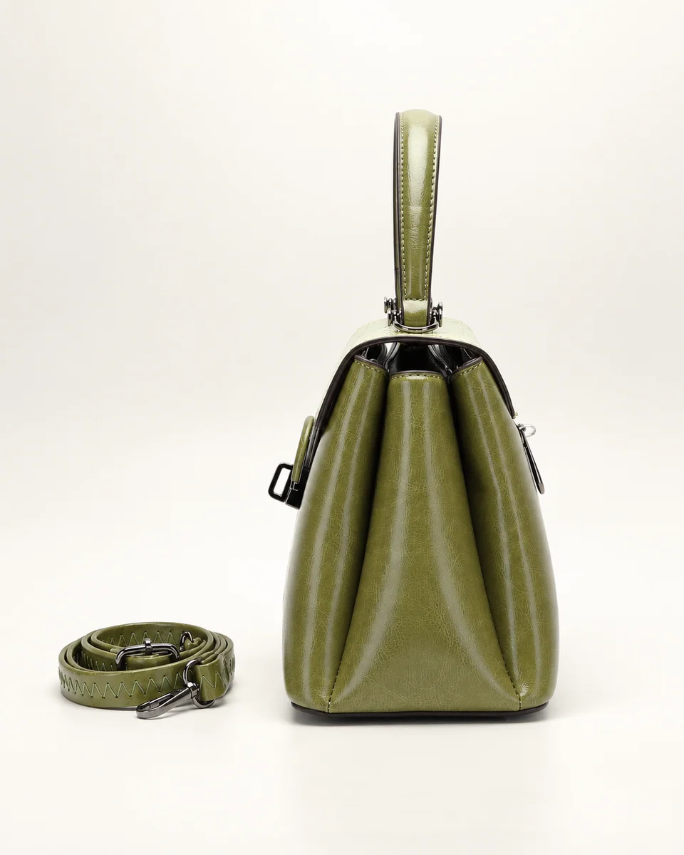 SU QUEENA 3016 olive bag side profile with coiled shoulder strap