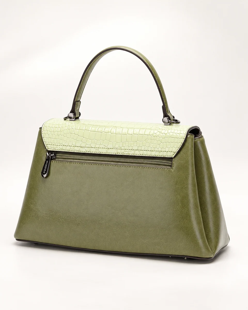 SU QUEENA 3016 olive bag rear zip pocket with pale crocodile-emboss trim