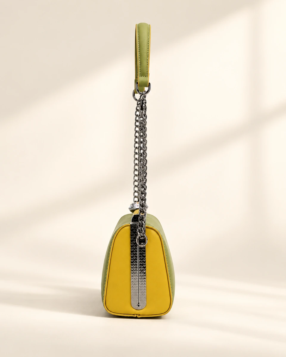 SU QUEENA 3174 yellow side gusset with long chain shoulder strap