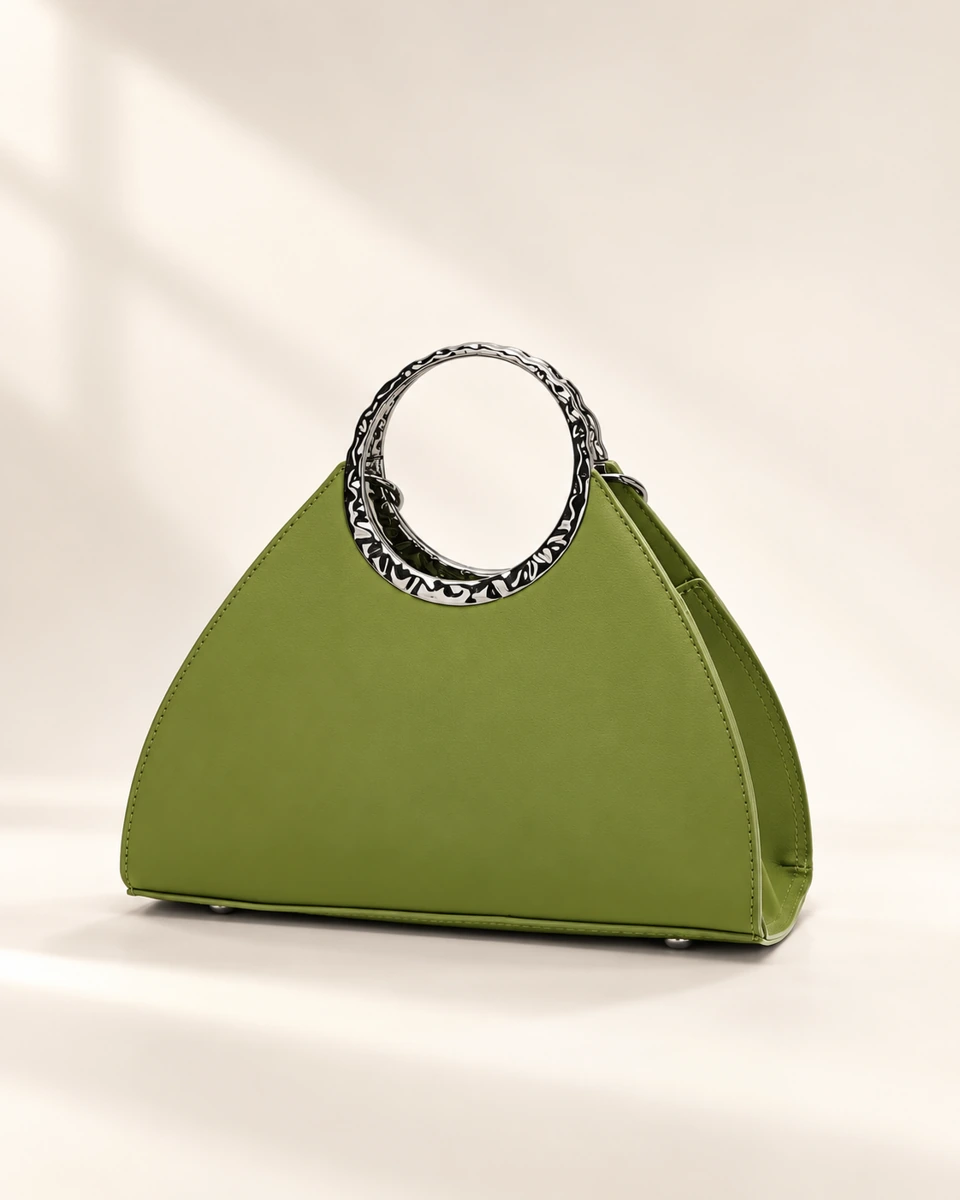 SU QUEENA 3203 olive triangular bag rear view with ring handles