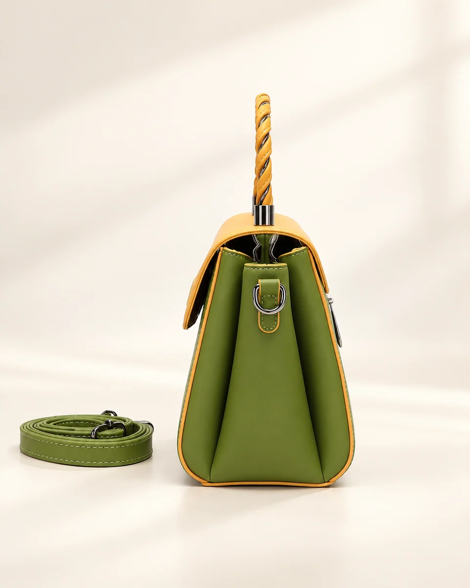 3234 in green and yellow, showing the folded side and shoulder strap