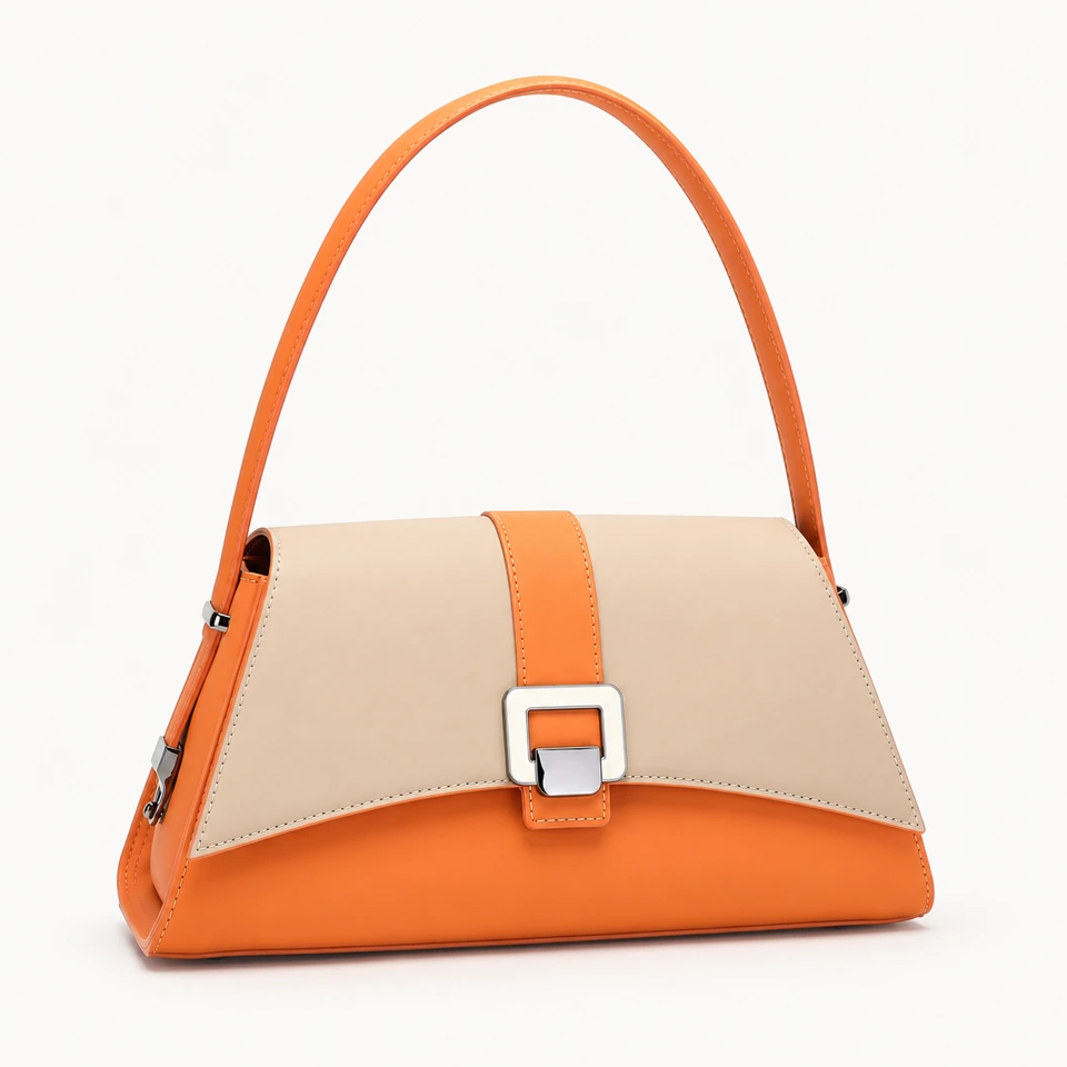 SU QUEENA 3253 orange and apricot shoulder bag with square buckle.